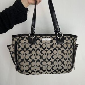 Coach Vintage Signature Black and Grey Canvas and Leather Shoulder Bag